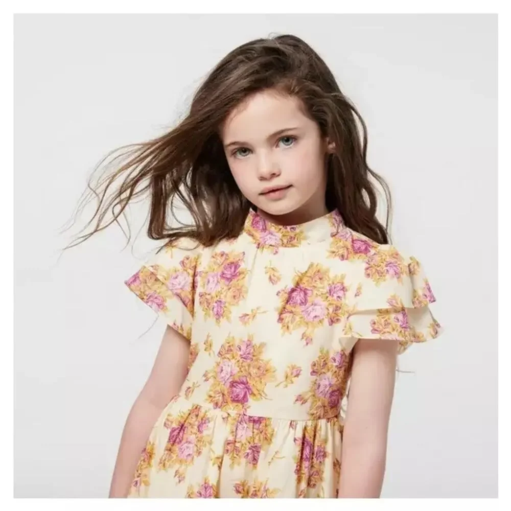 Janie and Jack Girls 6 Floral Ruffle Sleeve Dress Yellow Pink Summer Preppy